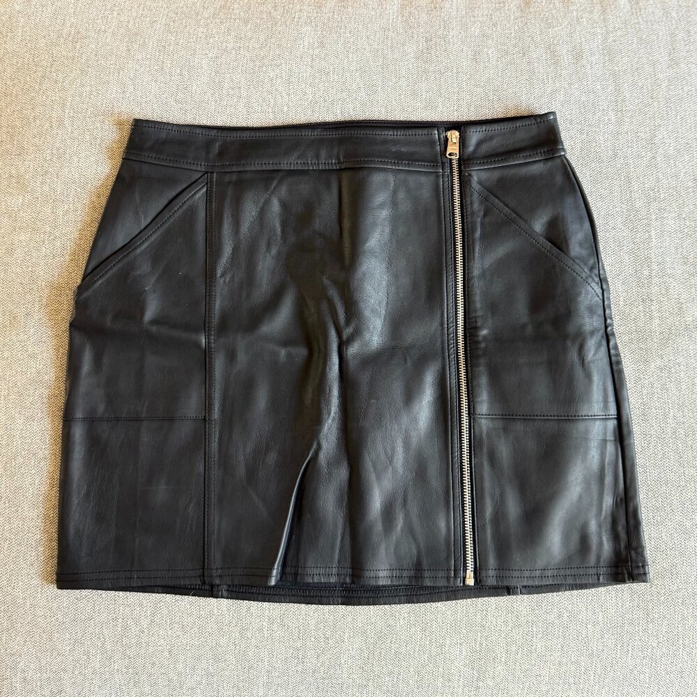 Black Vegan Leather Mini Skirt • Express Size 10